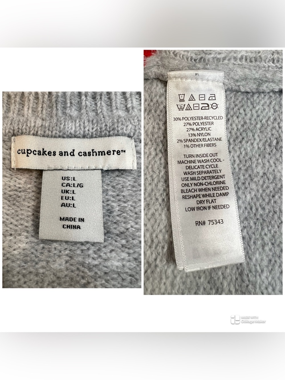 Cupcakes & Cashmere Gray Puff Sleeve "Merry" Christmas Holiday Sweater Large - Picture 9 of 12